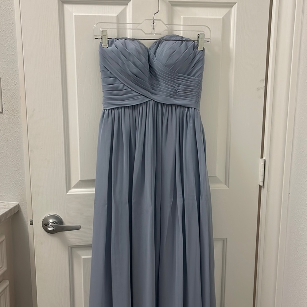 Heart shaped neck sleeveless gown in powder blue